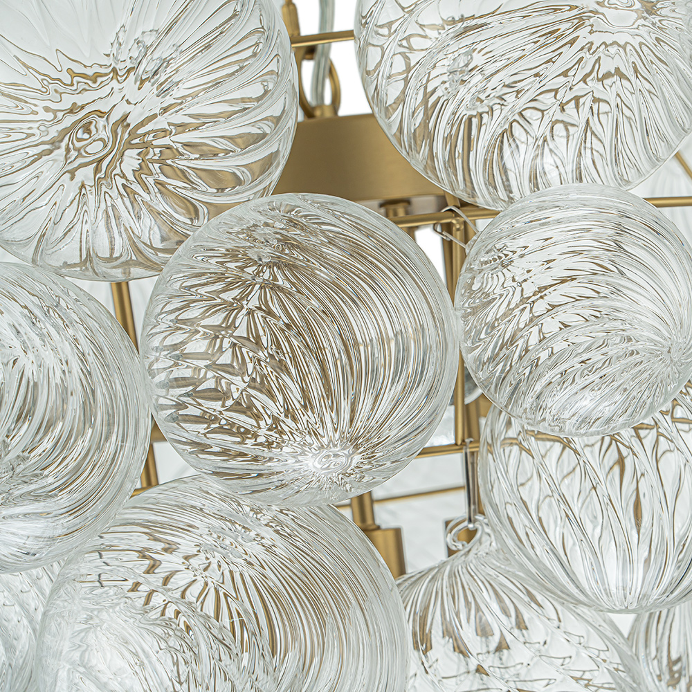 Glam Modern Cluster Grape Bubble Chandelier Texture Ribbed Glass Hanging Light Fixture for Dining Room Living Room Bedroom