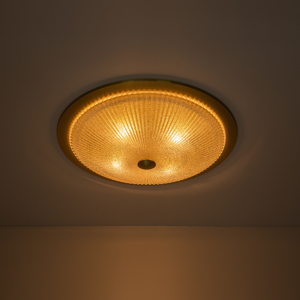 Modern Brass 4-Light Glass Bowl Flush Mount Ceiling Light with Ribbed Swirl Shade for Hallway Entryway Kitchen Bedroom Living Room