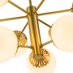 9-Light Modern Mid-Century Brass Two-Tier Sputnik Opal Globe Chandelier Light for Dining Room/ Living Room/ Bedroom