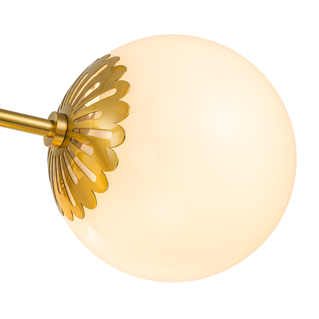 9-Light Modern Mid-Century Brass Two-Tier Sputnik Opal Globe Chandelier Light for Dining Room/ Living Room/ Bedroom