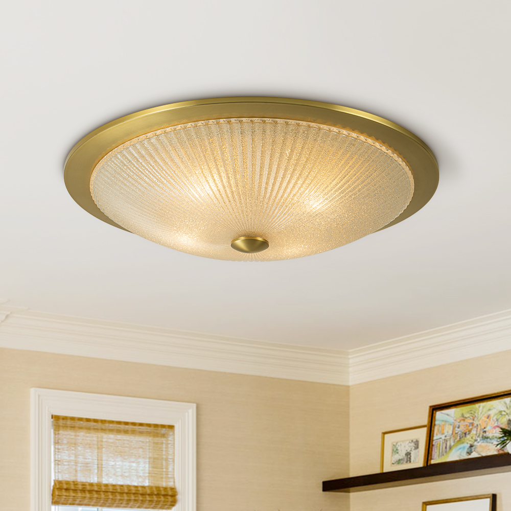 Modern Brass 4-Light Glass Bowl Flush Mount Ceiling Light with Ribbed ...