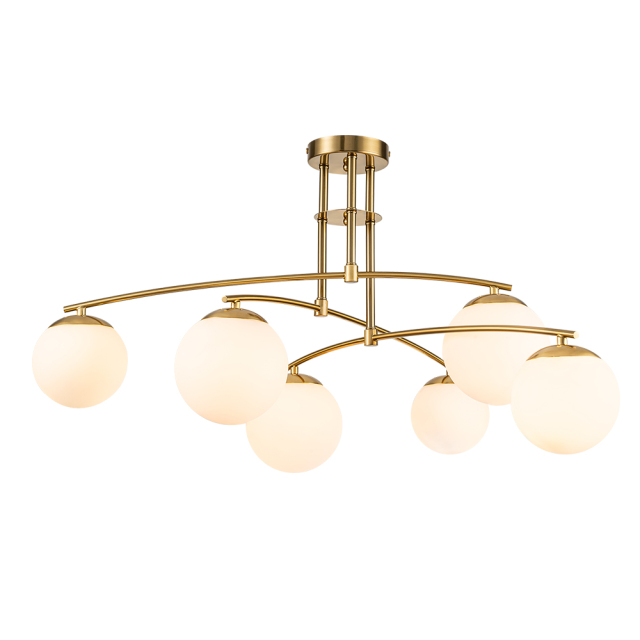 Mid-Century Modern Sputnik Branching Opal Glass Bubble Semi Flush Chandelier for Living Room Dining Room Bedroom