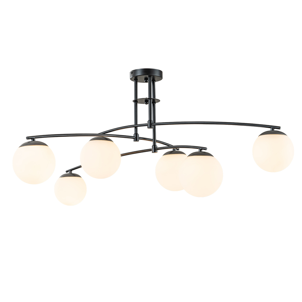 Mid-Century Modern Sputnik Branching Opal Glass Bubble Semi Flush Chandelier for Living Room Dining Room Bedroom