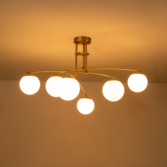 Mid-Century Modern Sputnik Branching Opal Glass Bubble Semi Flush Chandelier for Living Room Dining Room Bedroom