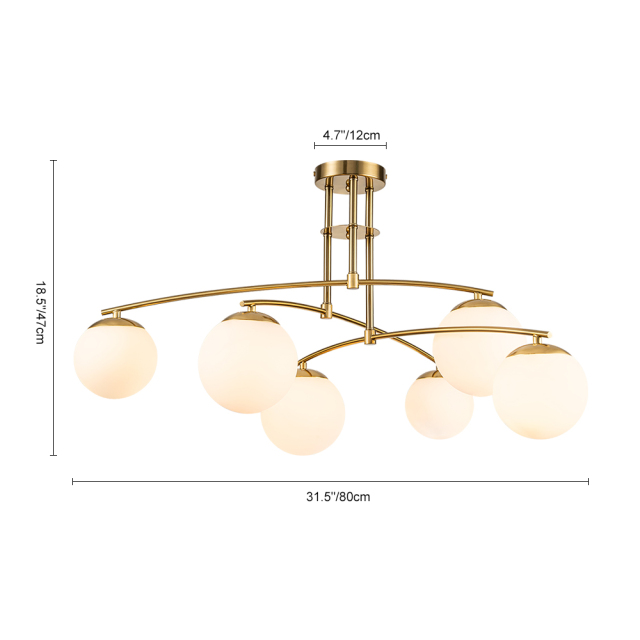 Mid-Century Modern Sputnik Branching Opal Glass Bubble Semi Flush Chandelier for Living Room Dining Room Bedroom