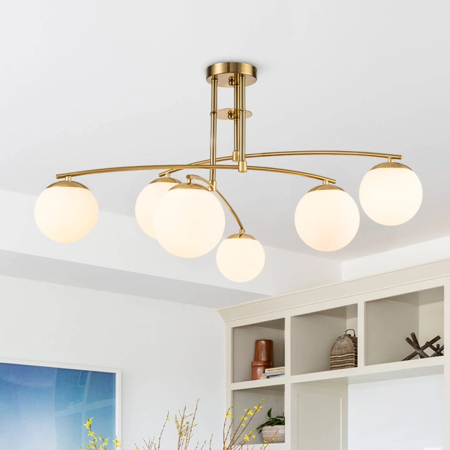 Sputnik Branching Opal Glass Bubble Semi Flush Chandelier | yiilighting