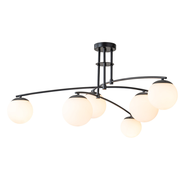 Mid-Century Modern Sputnik Branching Opal Glass Bubble Semi Flush Chandelier for Living Room Dining Room Bedroom