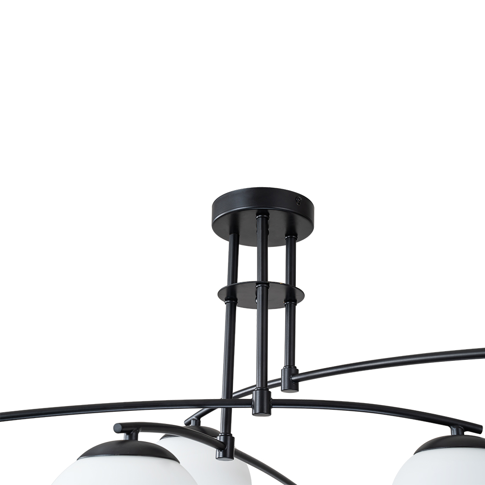 Mid-Century Modern Sputnik Branching Opal Glass Bubble Semi Flush Chandelier for Living Room Dining Room Bedroom