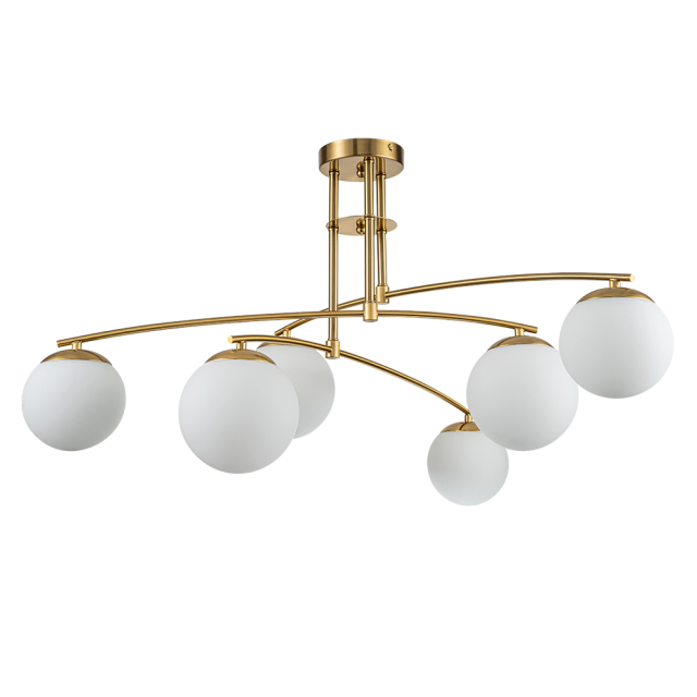 Mid-Century Modern Sputnik Branching Opal Glass Bubble Semi Flush Chandelier for Living Room Dining Room Bedroom