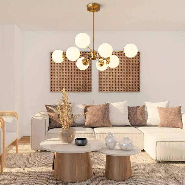 Mid-Century Modern 6/8 Lights Brass Sputnik Chandelier with Glass Spheres for Dining Room Living Room Bedroom