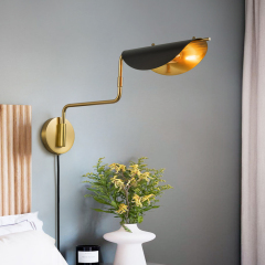 Adjustable Modern Contemporary Brass Black Swing Arm Wall Sconce for Bedroom Bedside Living Room