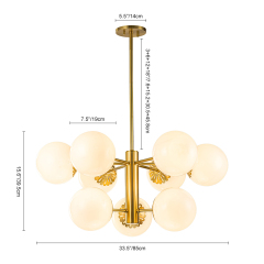 9-Light Modern Mid-Century Brass Two-Tier Sputnik Opal Globe Chandelier Light for Dining Room/ Living Room/ Bedroom