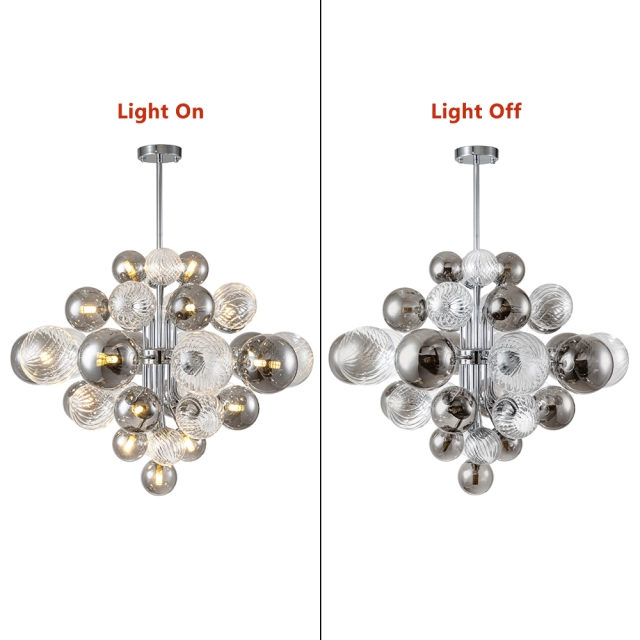 Glam Modern Cluster 8/18 Light Glass Globes Grape Large Bubble Light Chandelier in Chrome Finish for Living /Dining Room