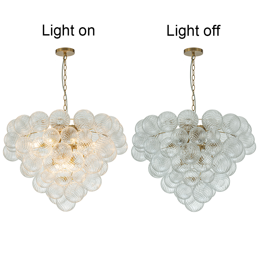 Glam Modern Cluster Grape Bubble Chandelier Texture Ribbed Glass Hanging Light Fixture for Dining Room Living Room Bedroom