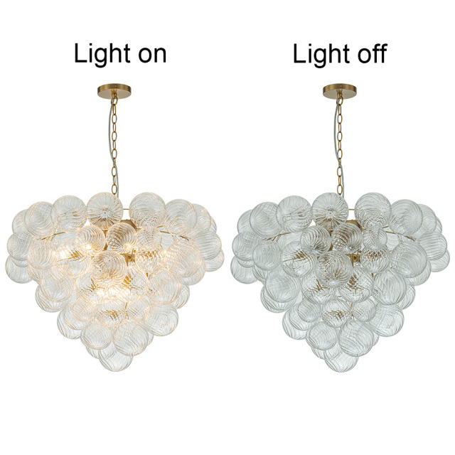 Glam Modern Cluster Grape Bubble Chandelier Texture Ribbed Glass Hanging Light Fixture for Dining Room Living Room Bedroom