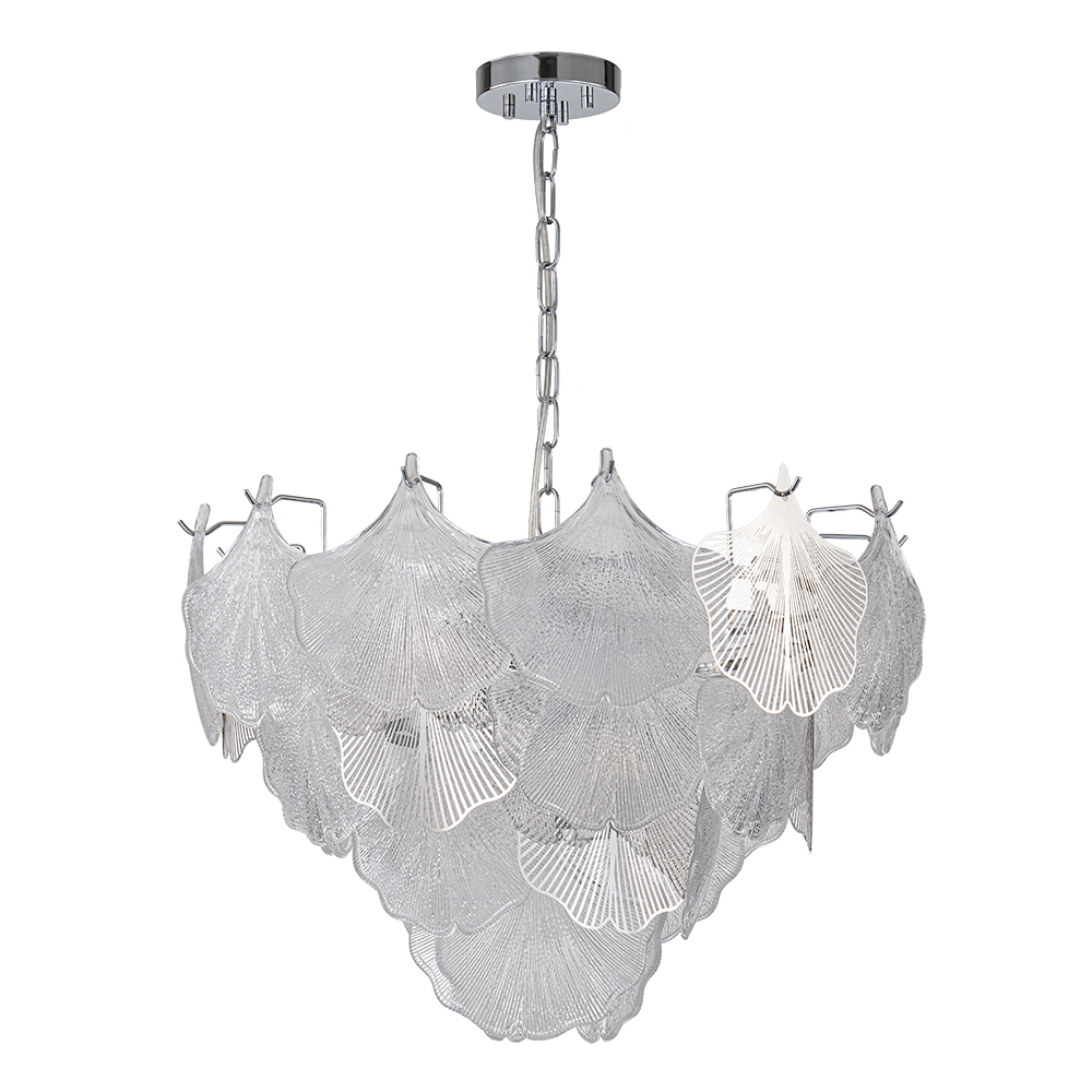 8-Light Designer Glam Modern Ginkgo Leaf Entry Chandelier Glass Shell Pendant for Living Room/ Dining Room/ Kitchen
