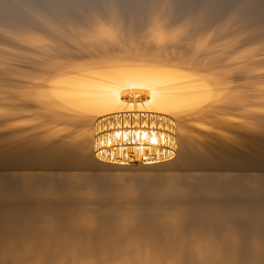 Modern Round Semi Flush Mount Drum Ceiling Light with Clear Crystal Glass for Hallway Entryway Kitchen Bedroom Living Room