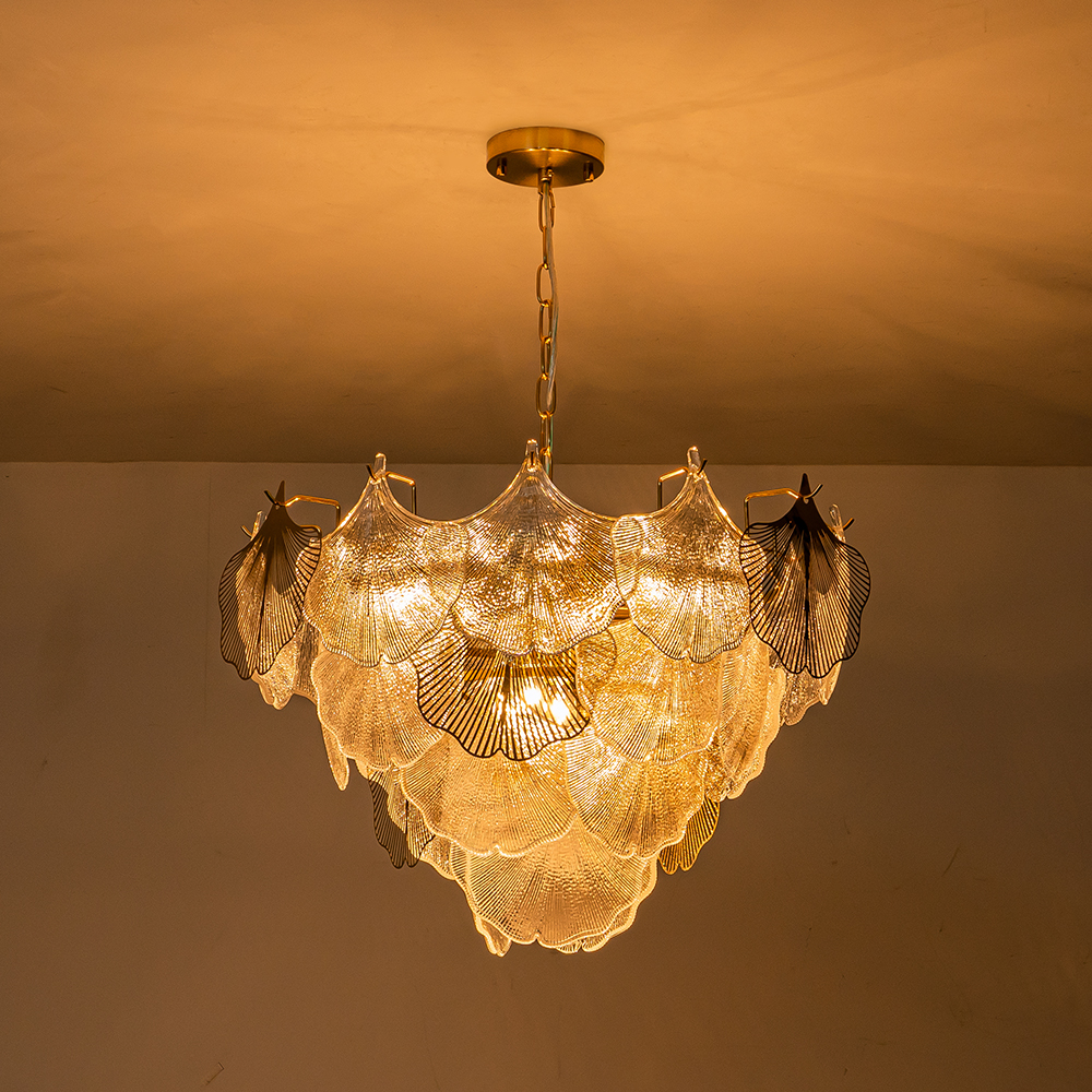 8-Light Designer Glam Modern Ginkgo Leaf Entry Chandelier Glass Shell Pendant for Living Room/ Dining Room/ Kitchen