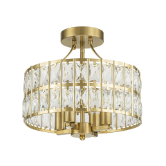 Modern Round Semi Flush Mount Drum Ceiling Light with Clear Crystal Glass for Hallway Entryway Kitchen Bedroom Living Room
