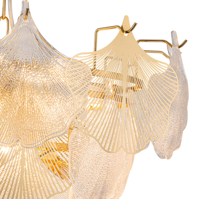 8-Light Designer Glam Modern Ginkgo Leaf Entry Chandelier Glass Shell Pendant for Living Room/ Dining Room/ Kitchen