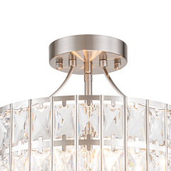 Modern Round Semi Flush Mount Drum Ceiling Light with Clear Crystal Glass for Hallway Entryway Kitchen Bedroom Living Room