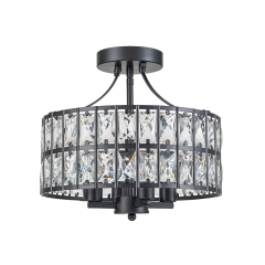 Modern Round Semi Flush Mount Drum Ceiling Light with Clear Crystal Glass for Hallway Entryway Kitchen Bedroom Living Room