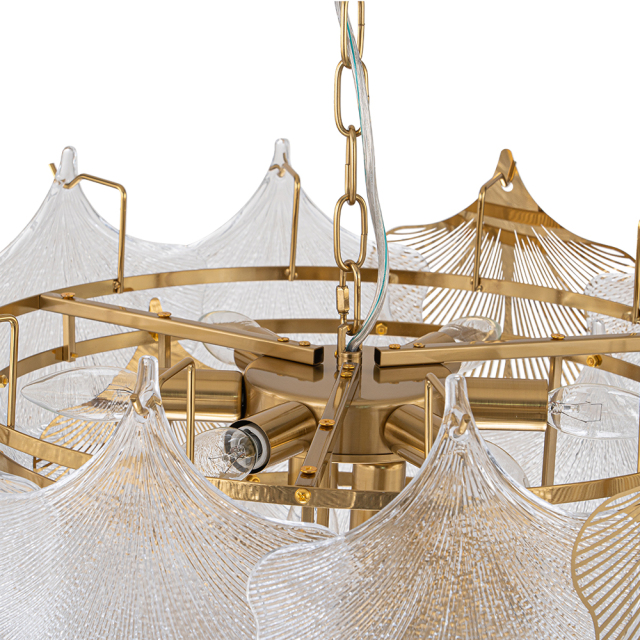 8-Light Designer Glam Modern Ginkgo Leaf Entry Chandelier Glass Shell Pendant for Living Room/ Dining Room/ Kitchen