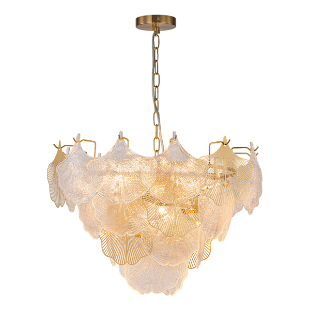 8-Light Designer Glam Modern Ginkgo Leaf Entry Chandelier Glass Shell Pendant for Living Room/ Dining Room/ Kitchen