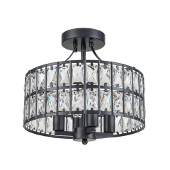 Modern Round Semi Flush Mount Drum Ceiling Light with Clear Crystal Glass for Hallway Entryway Kitchen Bedroom Living Room