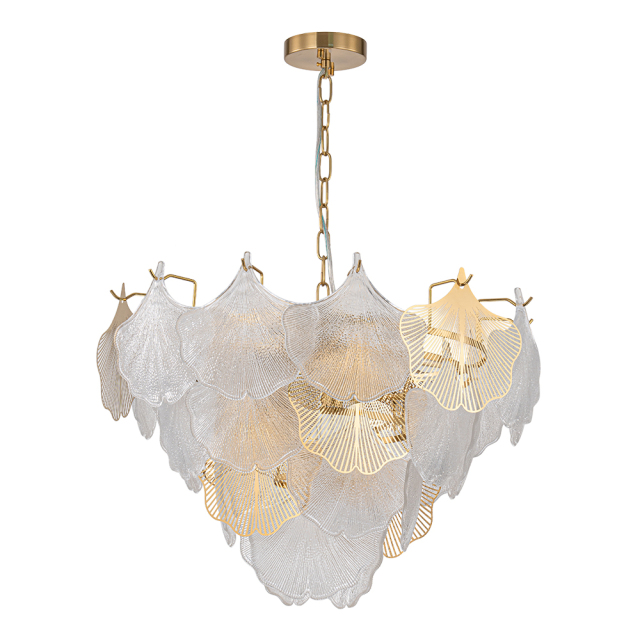8-Light Designer Glam Modern Ginkgo Leaf Entry Chandelier Glass Shell Pendant for Living Room/ Dining Room/ Kitchen