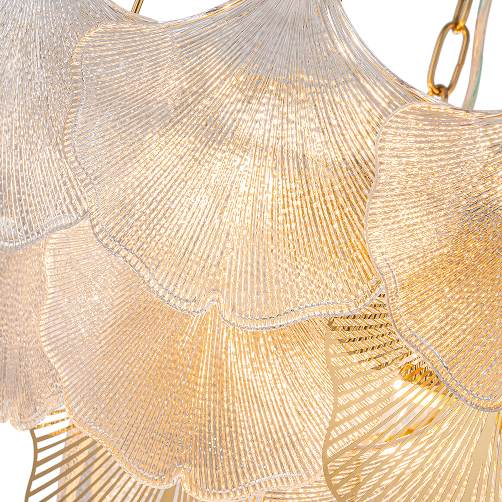 8-Light Designer Glam Modern Ginkgo Leaf Entry Chandelier Glass Shell Pendant for Living Room/ Dining Room/ Kitchen