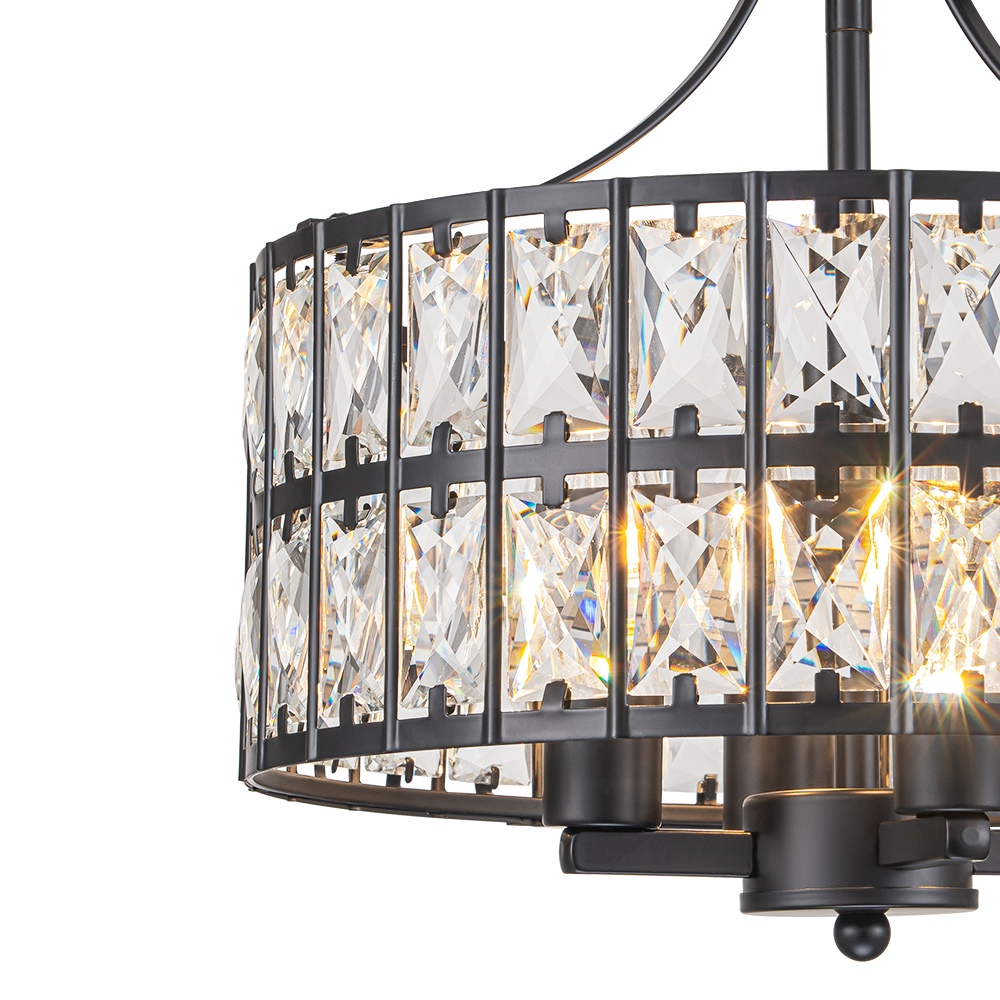 Modern Round Semi Flush Mount Drum Ceiling Light with Clear Crystal Glass for Hallway Entryway Kitchen Bedroom Living Room