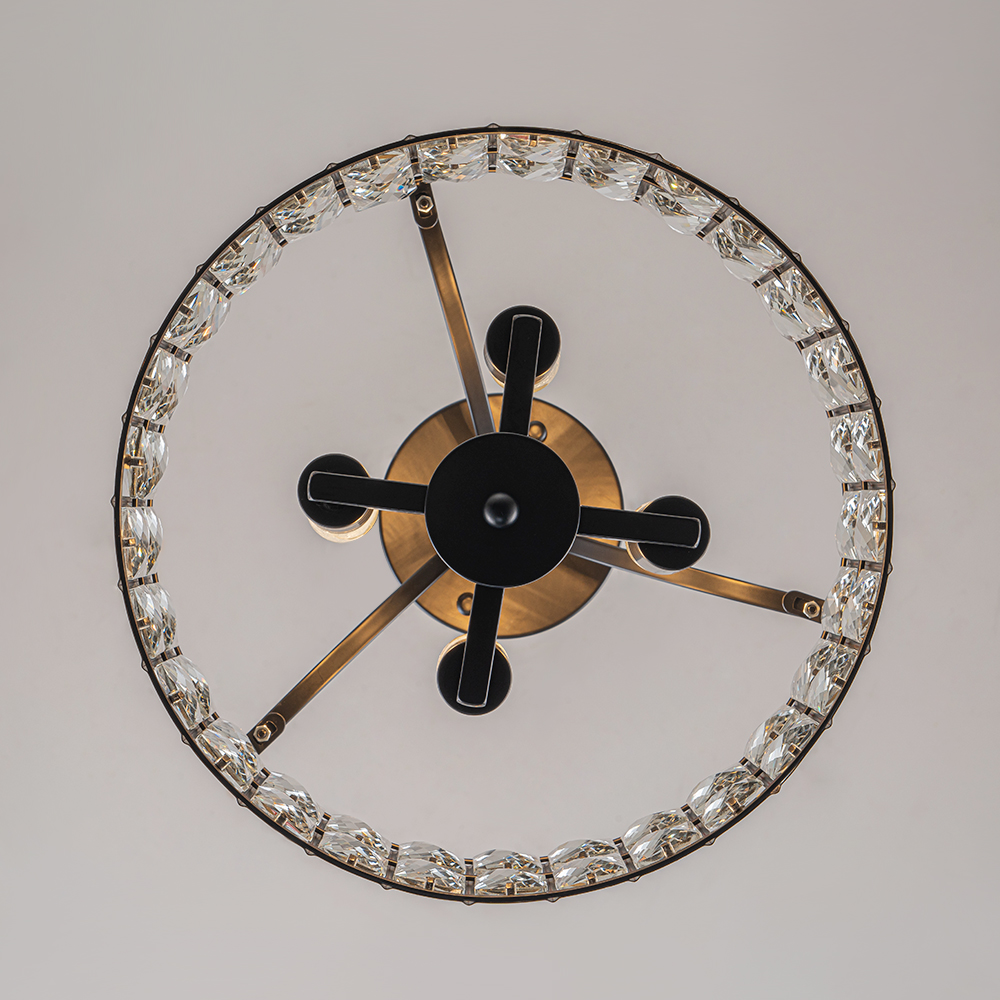 Modern Round Semi Flush Mount Drum Ceiling Light with Clear Crystal Glass for Hallway Entryway Kitchen Bedroom Living Room