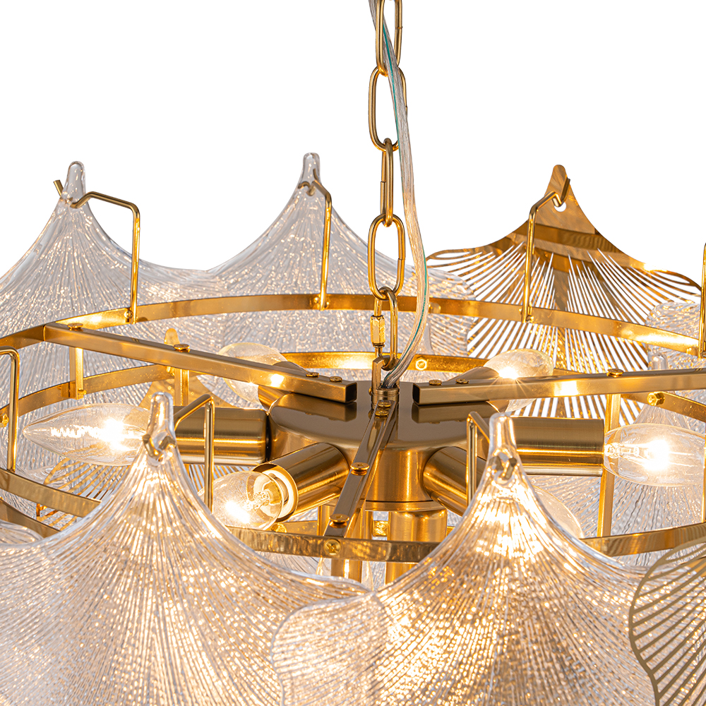 8-Light Designer Glam Modern Ginkgo Leaf Entry Chandelier Glass Shell Pendant for Living Room/ Dining Room/ Kitchen