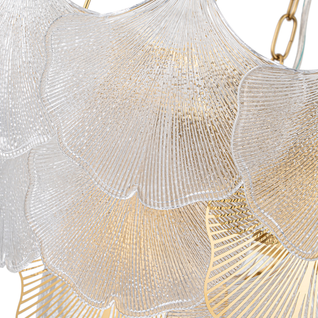 8-Light Designer Glam Modern Ginkgo Leaf Entry Chandelier Glass Shell Pendant for Living Room/ Dining Room/ Kitchen