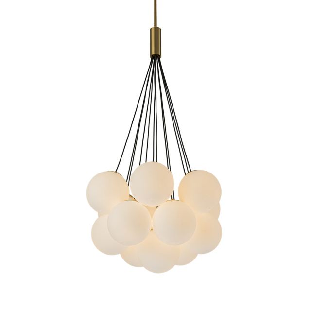 13-Light Modern Mid-Century Brass Cluster Cloud Style Opal Glass Chandelier Light for Dining Room/ Living Room/ Kid's Bedroom