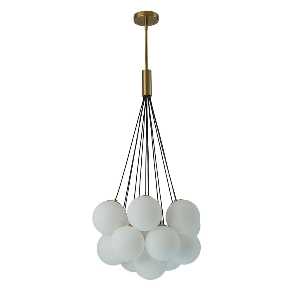 13-Light Modern Mid-Century Brass Cluster Cloud Style Opal Glass Chandelier Light for Dining Room/ Living Room/ Kid's Bedroom