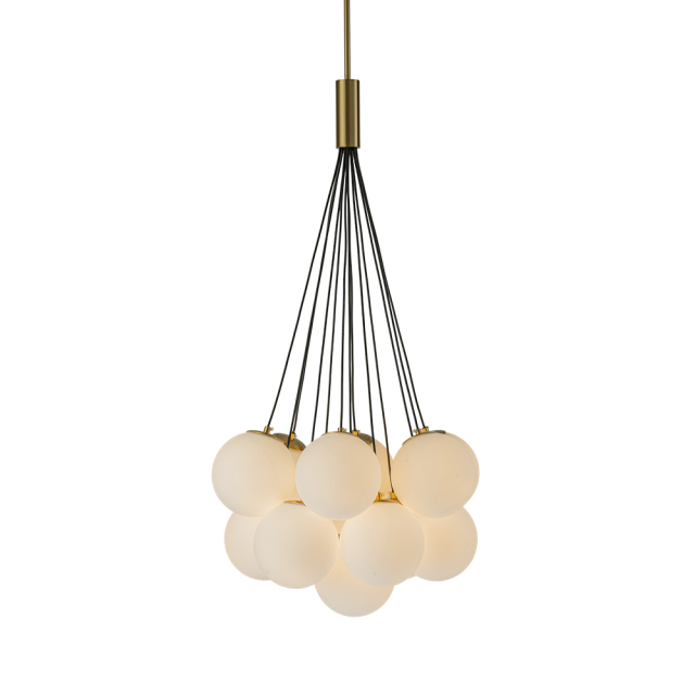 13-Light Modern Mid-Century Brass Cluster Cloud Style Opal Glass Chandelier Light for Dining Room/ Living Room/ Kid's Bedroom