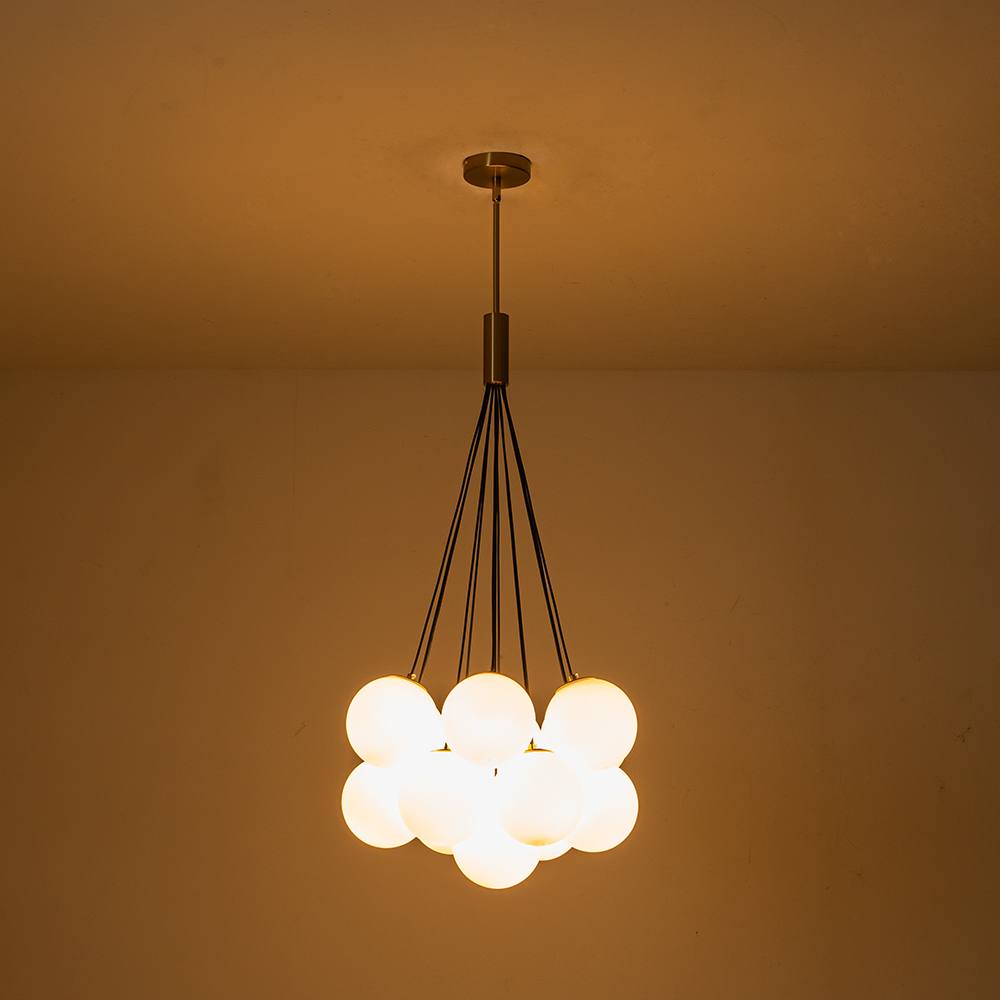 13-Light Modern Mid-Century Brass Cluster Cloud Style Opal Glass Chandelier Light for Dining Room/ Living Room/ Kid's Bedroom