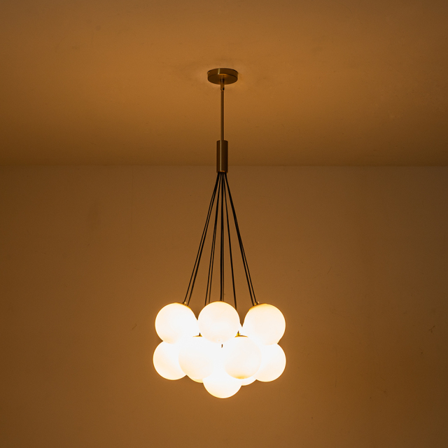 13-Light Modern Mid-Century Brass Cluster Cloud Style Opal Glass Chandelier Light for Dining Room/ Living Room/ Kid's Bedroom