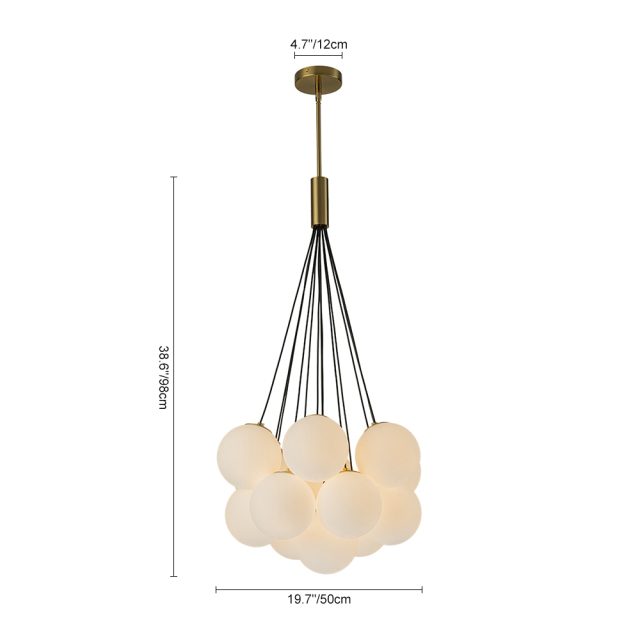 13-Light Modern Mid-Century Brass Cluster Cloud Style Opal Glass Chandelier Light for Dining Room/ Living Room/ Kid's Bedroom