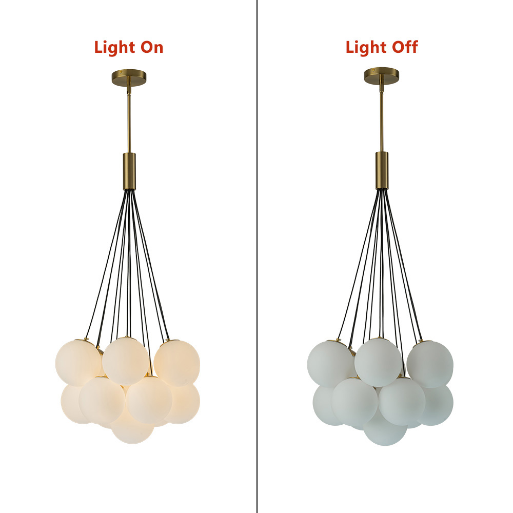 13-Light Modern Mid-Century Brass Cluster Cloud Style Opal Glass Chandelier Light for Dining Room/ Living Room/ Kid's Bedroom