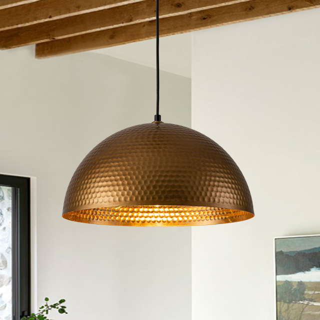 Modern Industrial Farmhouse One Light Dome Pendant Lighting Hammered Style Hanging Light for Kitchen Island Dining Room
