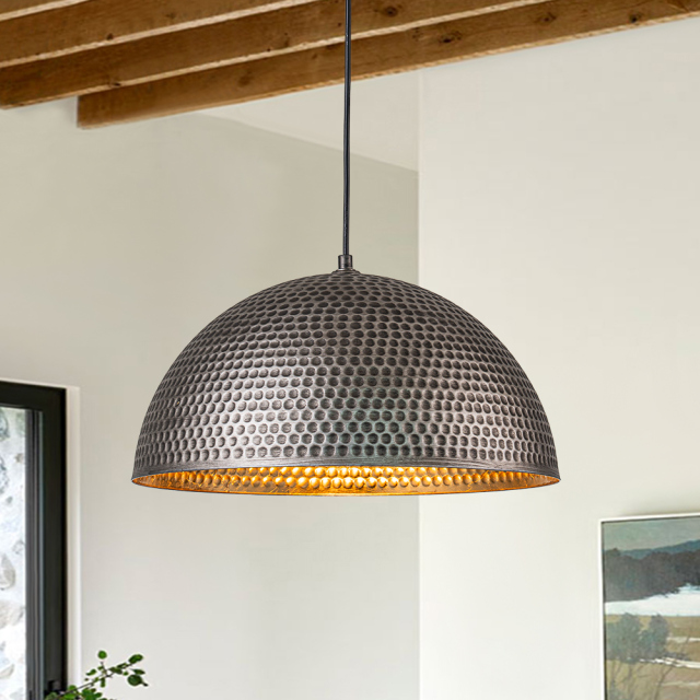 Modern Industrial Farmhouse One Light Dome Pendant Lighting Hammered Style Hanging Light for Kitchen Island Dining Room