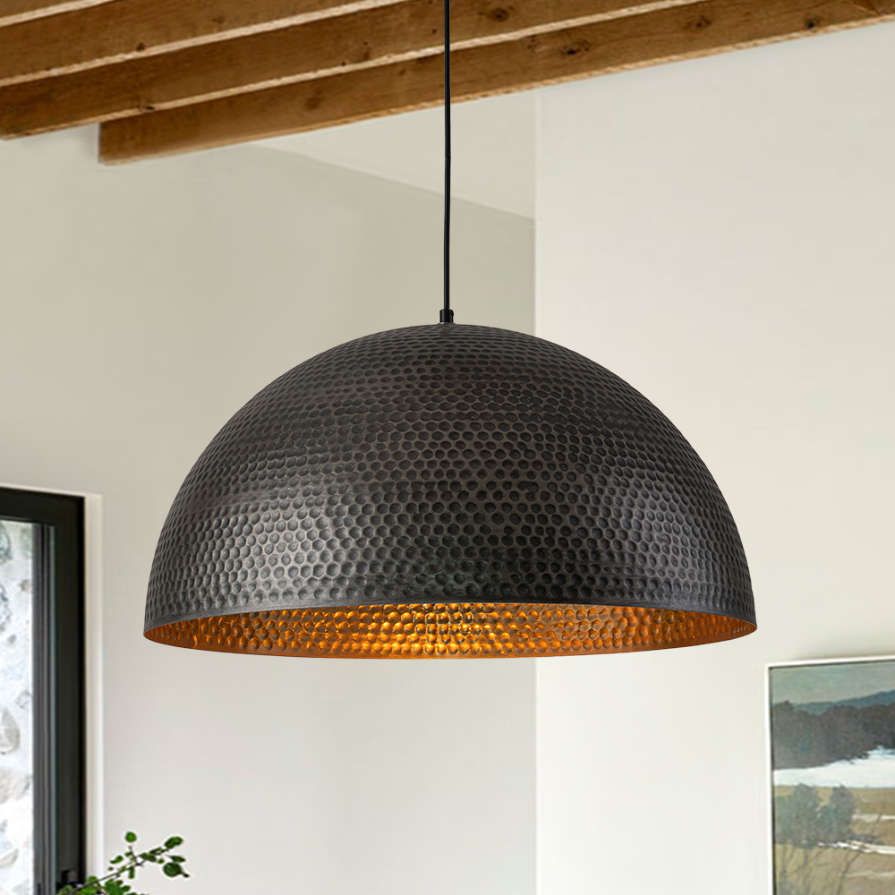 Modern Industrial Farmhouse One Light Dome Pendant Lighting Hammered Style Hanging Light for Kitchen Island Dining Room