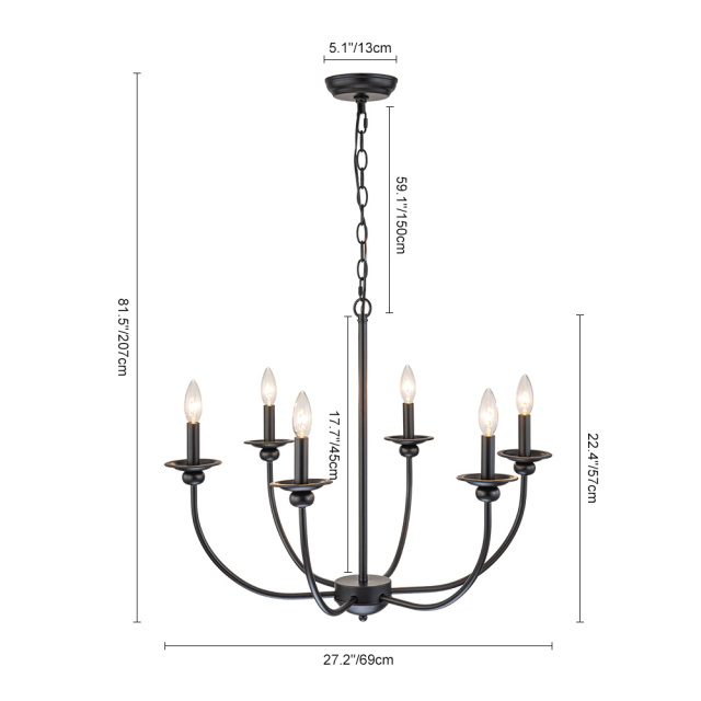 Modern Farmhouse Candle Style Empire Island Chandelier Curved Arms Hanging Light for Living Room/ Dining Room/ Restaurant