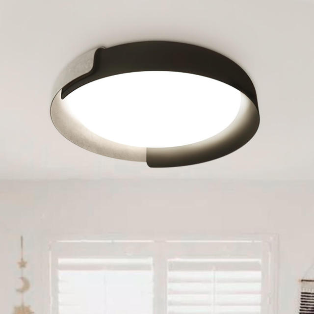 Modern Minimalist Round LED Flush Mount Ceiling Light with Wood & Metal For Hallway Home Office Living Room