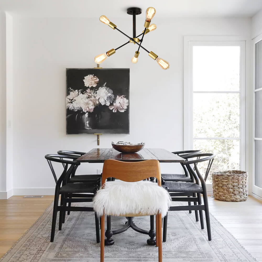 6-Light Mid-Century Modern Sputnik Light Chandelier with Adjustable Arms Design for Dining Room/ / Living Room/ Bedroom