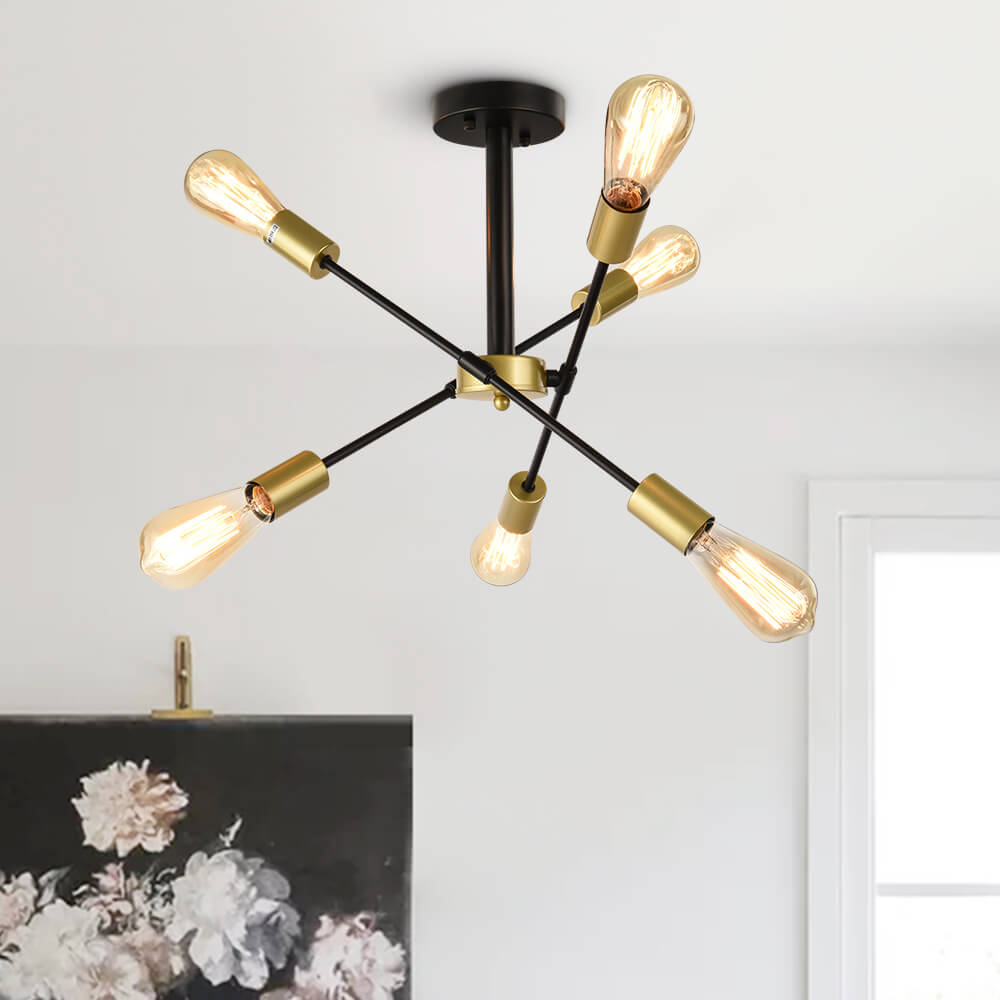 6-Light Mid-Century Modern Sputnik Light Chandelier with Adjustable Arms Design for Dining Room/ / Living Room/ Bedroom