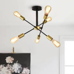 6-Light Mid-Century Modern Sputnik Flush Mount Ceiling Light with Adjustable Arms Design for Dining Room/ Kitchen/ Living Room/ Bedroom
